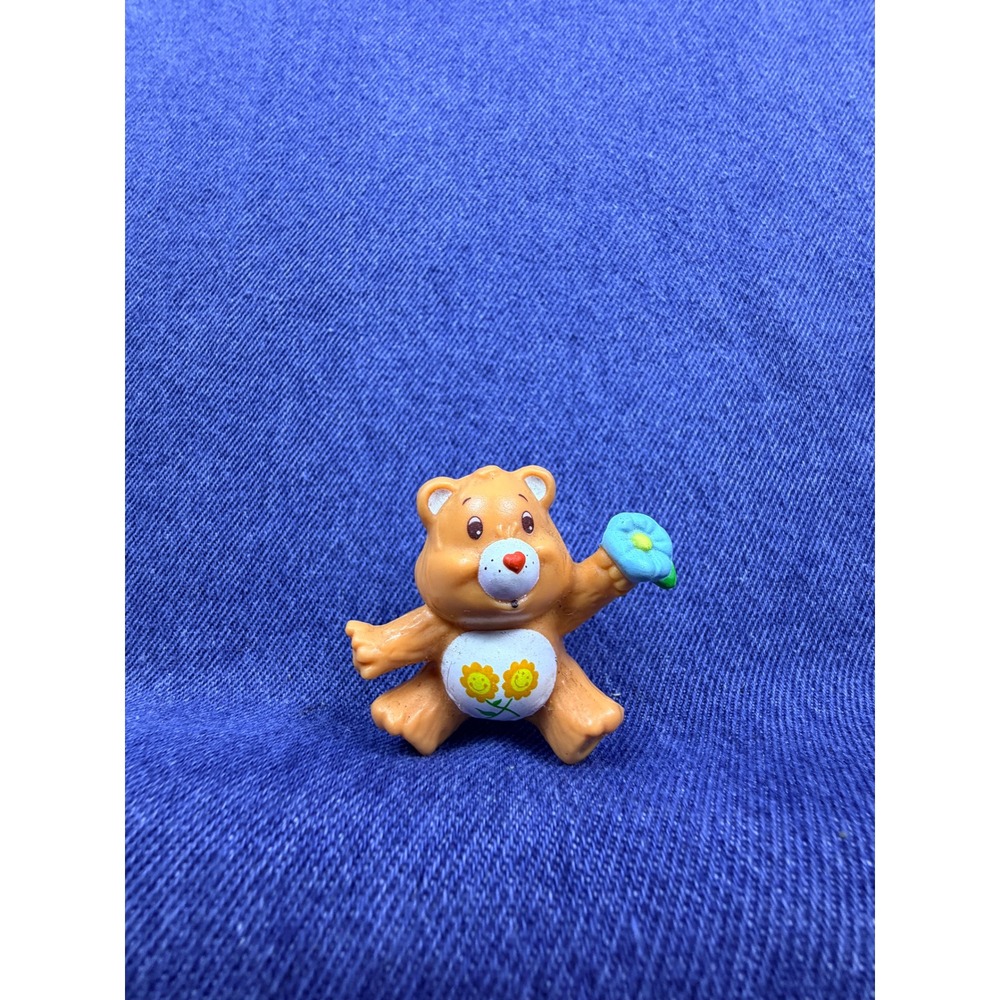 Vintage 1983 Care Bears Friend Bear PVC Figurine Orange Holding Blue Flower 80s